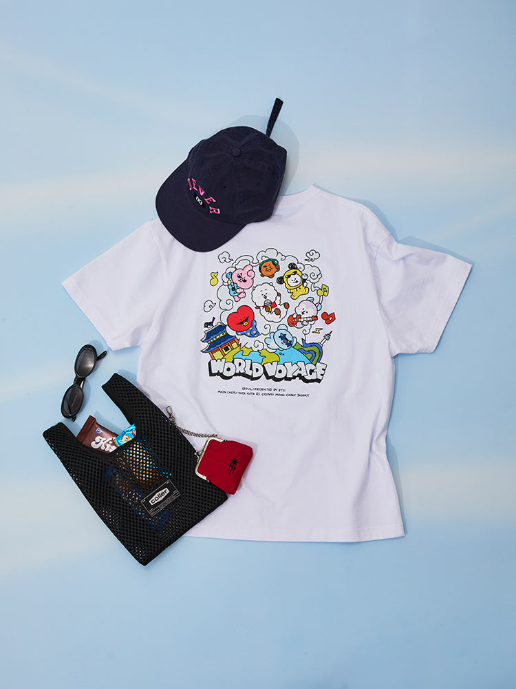 BT21 WORLD VOYAGE Kurzarm-T-Shirt – Weiß