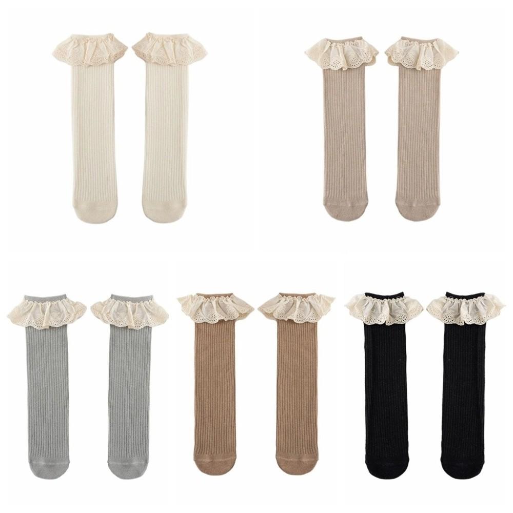 

5Pairs Lace Trim Baby Calf Socks Baby Ruffled Edge Cartoon Above Knee Socks Kids L-5Pairs
