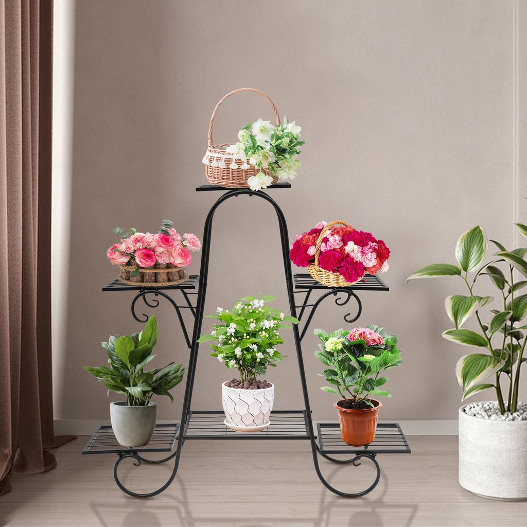 Modern Nordic Style Iron Square Plant Stand, 6-Tier Black Baking Lacquer Shelf, Holder for Plants Decor, Max Load 10kg per Tier
