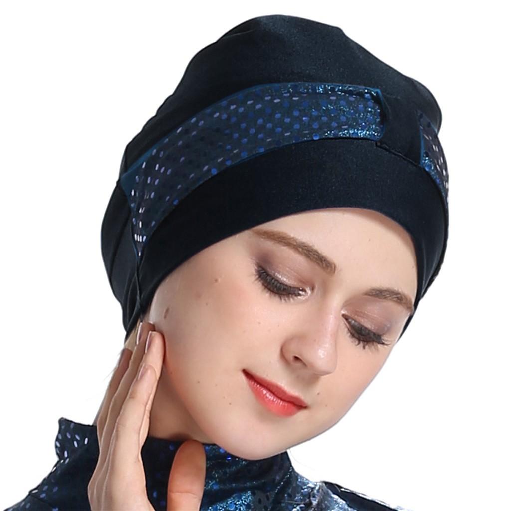 Maillot de bain musulman pour femmes, avec bonnet, couleur unie, vêtements de plage