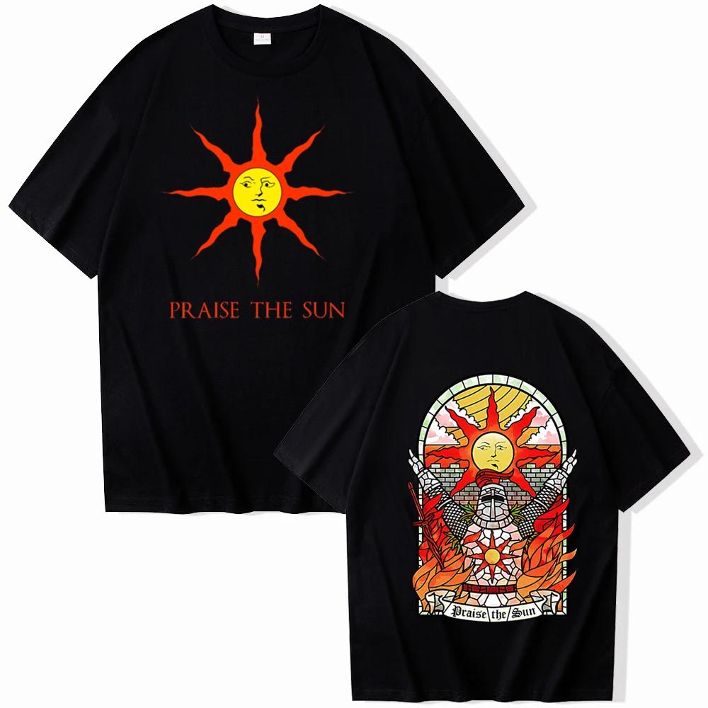 Dark Souls Praise The Sun Koszulka Męska Damska Harajuku Okrągły Dekolt Letnie Codzienne Koszulki Popularna Moda Wygodne Koszulki