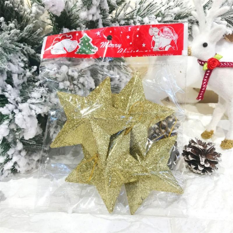 4Pcs 5CM Glitter Star Christmas Decoration Hanging Xmas Tree Pendant Ornament for Home Decor New Year 2026 DIY Gift Accessories