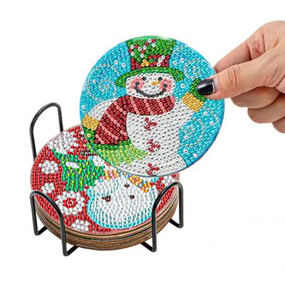 1 Set Christmas Diamond Painting Coaster with Holder Santa Claus Snowman Gnome Round DIY Table Decoration Cup Holder Mat Adults Kids Beginners Gift