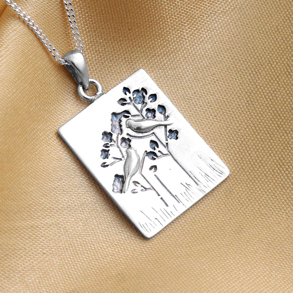 925 Sterling Silver Engraved Bird Pendant With Chain Women Jewelry