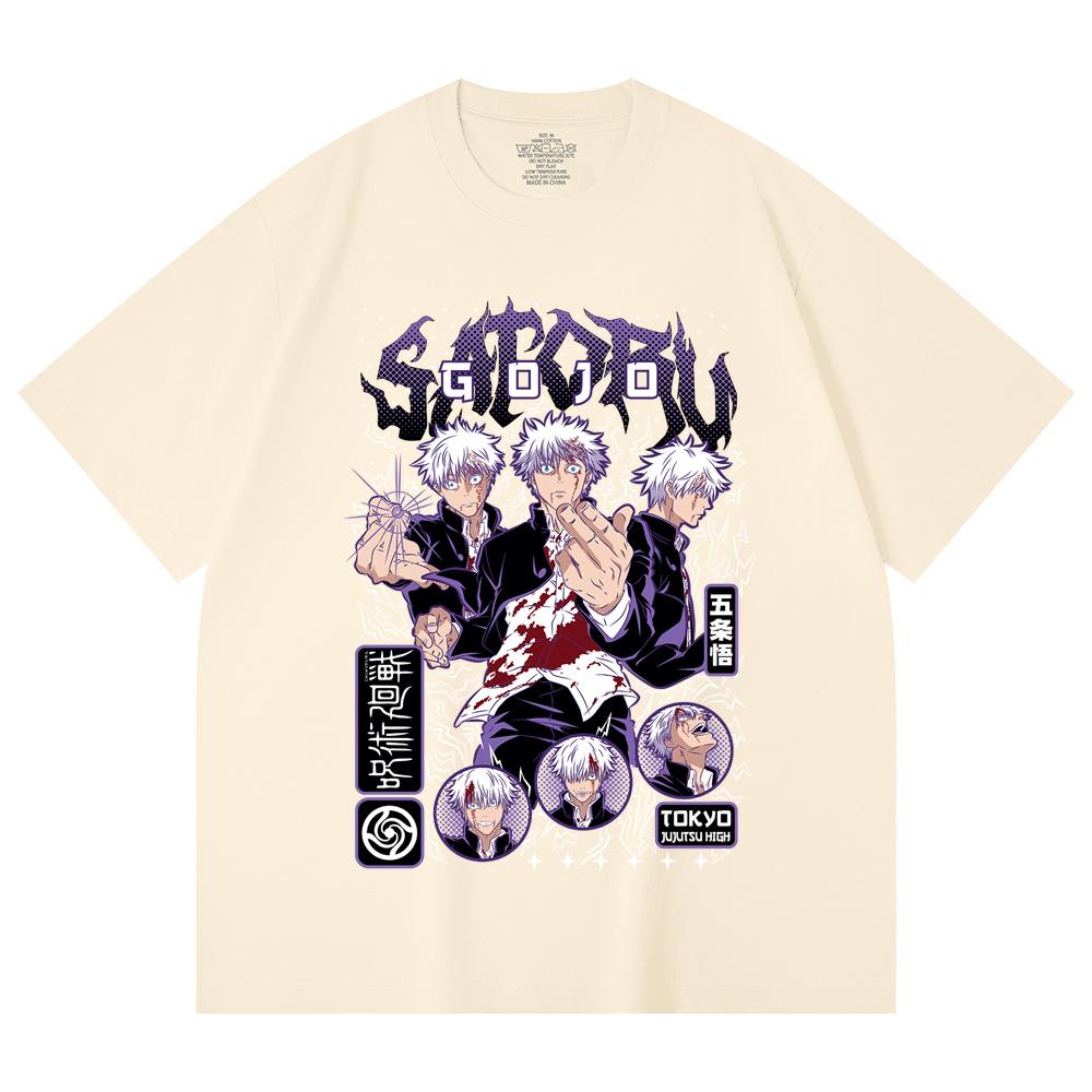 

230 Gsm 100% Cotton Jujutsu Kaisen V24 Gojo Print Unisex Heavy Cotton T Shirt XS абрикосовый