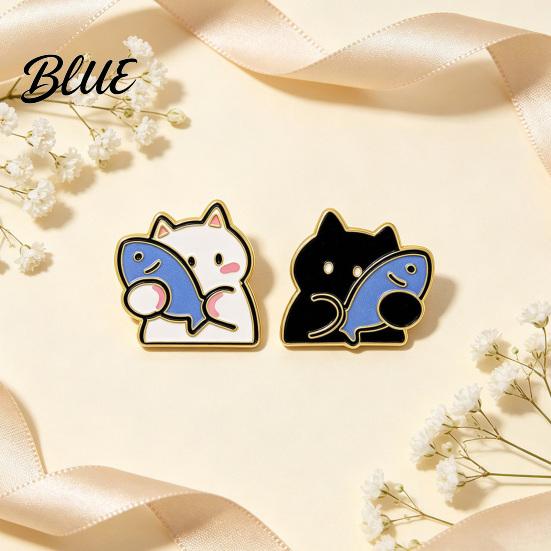 Enamel Kitten Brooch Holding Fish Cartoon Cat Brooch Alloy Badge Pin Pin Animal Clothing Accessories for Backpacks Hats Scarves Jackets Decorative