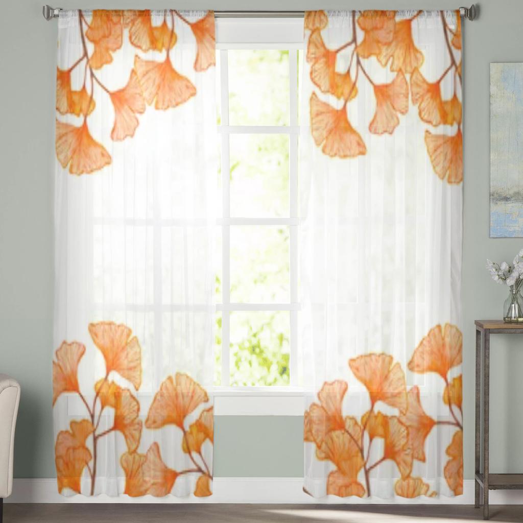 Leaves Of Ginkgo Sheer Window Curtains For Living Room Bedroom Modern Voile Tulle Curtains Fabric Drapes For Kitchen
