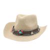 Cowboy Straw Hat Women's Summer Travel Sun Protection Visor Year New Ethnic Style Jazz Hat Big Brim Beach Hat