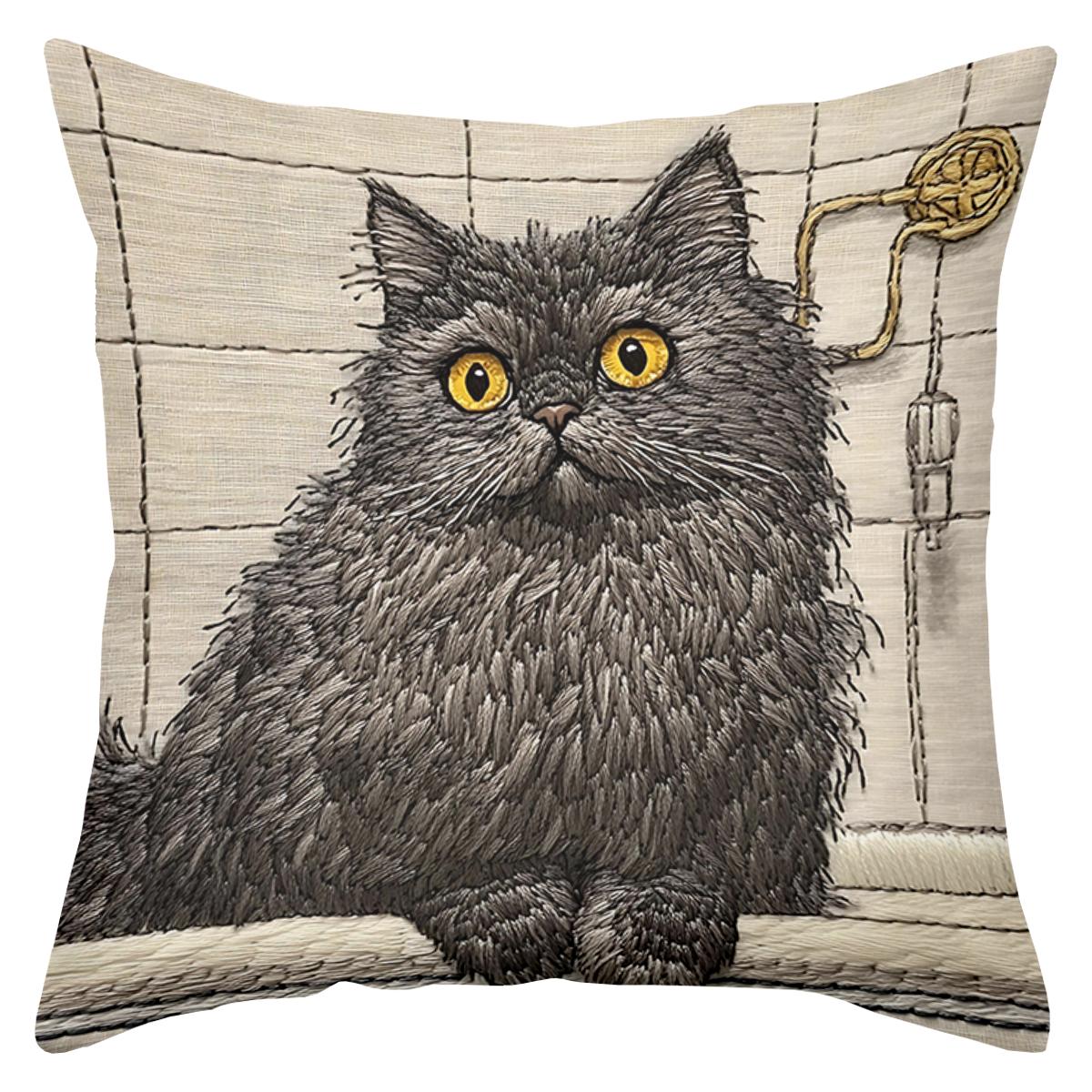 

2D flat printing Gray Cat Patterned Cushion Covers for Home Decor Polyester pillowcase sofa decorative cushion cover 16x16Inch