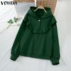 VONDA Women Long Sleeve Ruffled Solid Color Hooded Sweatshirts