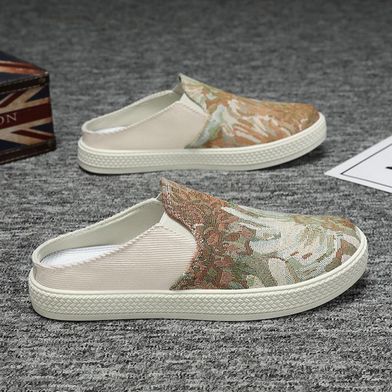 Canvas Men's Shoes Summer Breathable Lazy Lasagna One Pedal Old Beijing Cloth Shoes Office Board Shoes Half Drag Men's Models