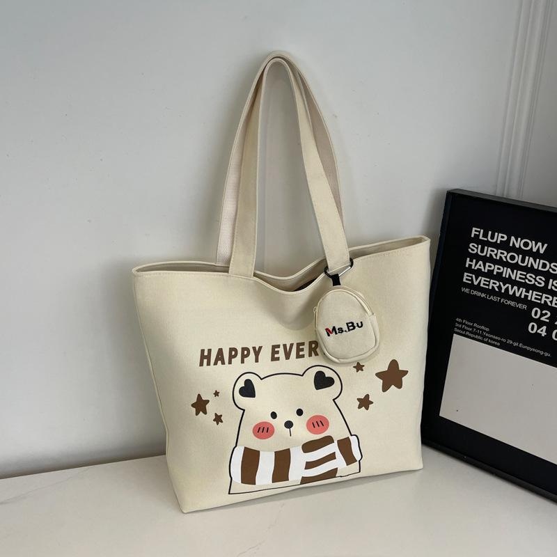 Commuter large-capacity Japanese cartoon shoulder tote bag 2025 autumn new student class canvas tote bag