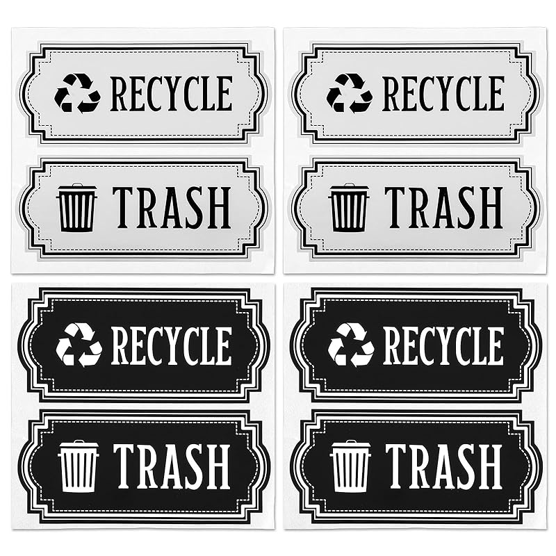 8Pcs Trash and Recycle Stickers,Recycle Stickers for Trash Bins Waste and Recover Decals Garbage Can Indoor Outdoor Garbage Can Home Office Kitchen 8