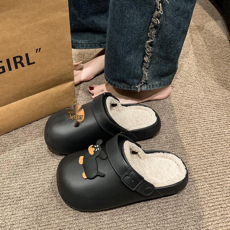 Women's Cotton Slippers: Cute Sausage Dog Design, Plus Velvet, Warm, Non-slip, Waterproof, Closed Toe for Autumn/Winter 2025.
