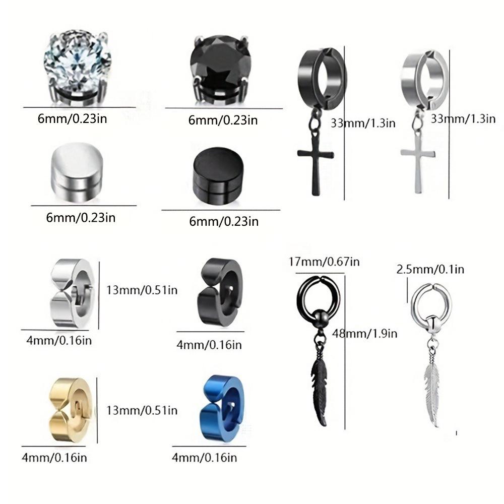 Set de Pendientes Magnéticos de Acero Inoxidable con Forma de Cruz y Circonita para Hombres y Mujeres