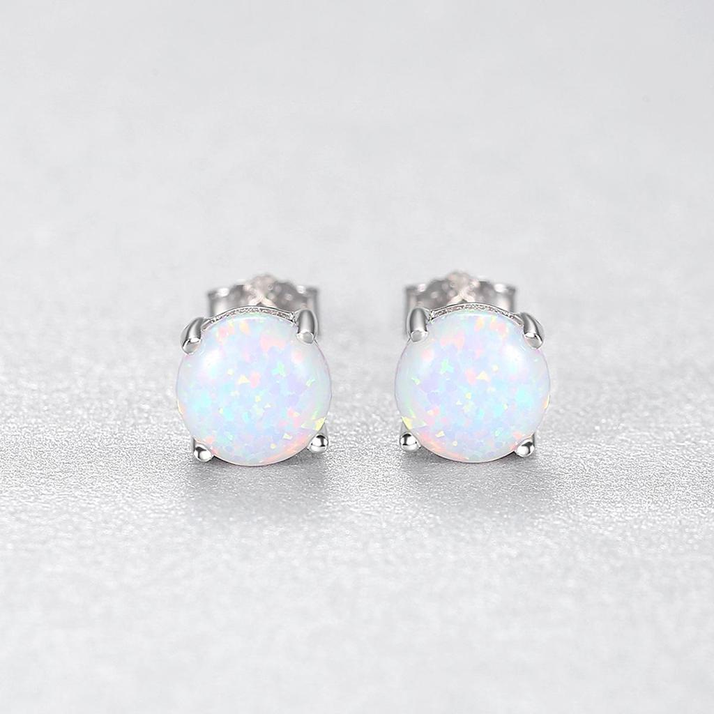 PAG&MAG S925 Silver Opal Earrings for Women - Stylish Korean Round Four-Claw Design