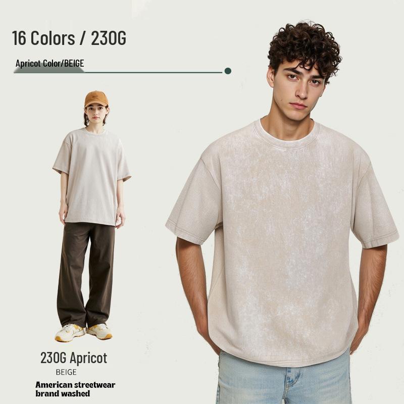 230g Tie-Dye Washed & Distressed European Crew Neck Drop Shoulder T-Shirt