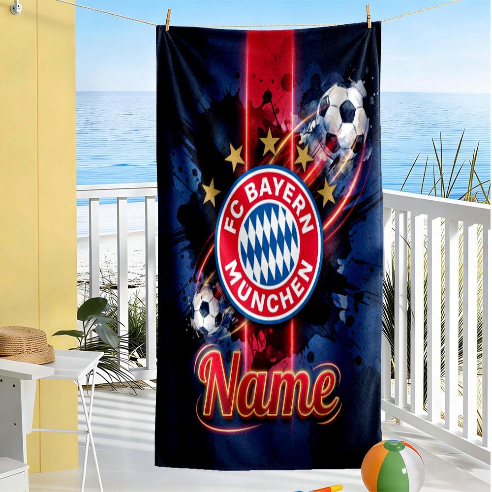 Bayern Munich Soccer Fan Art Personalized Name Beach Towel Soft Durable Quick-Dry Suitable for Swimming Gym Camping Yoga Vacation