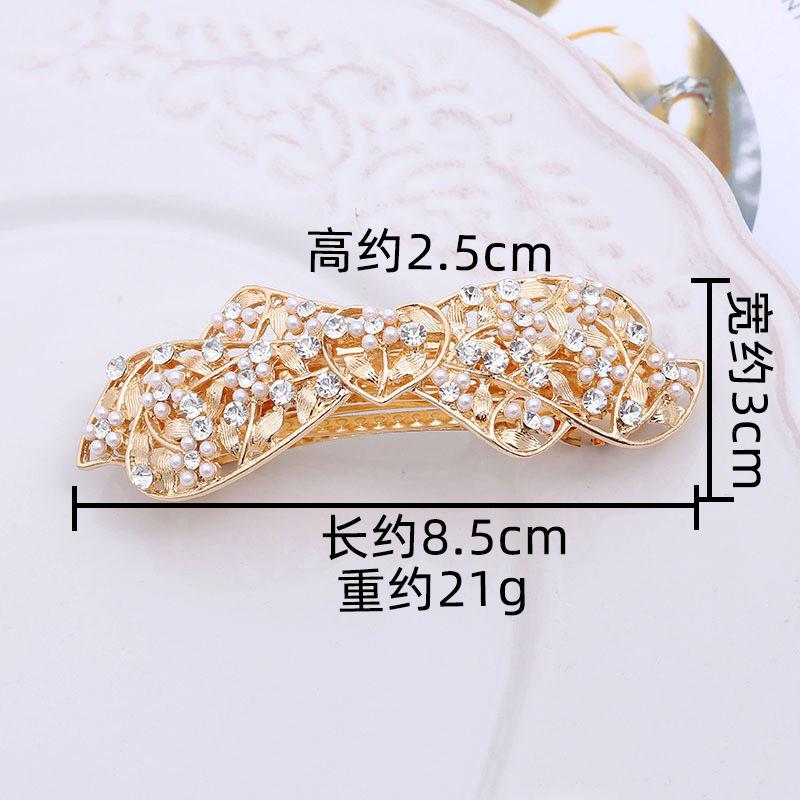 Fashion Bow Hairpin Half Tie Hair Alloy Leaflets Diamond Shiny Disc Hair Headgear Premium Ponytail Clip