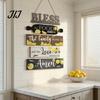 Kitchen Wall Plaque with Rope Wooden Decor, 5 Panel Bless Food Family Love Entryway Decorative Hanging Sign Sign, Farmhouse Art for Dining Room Living