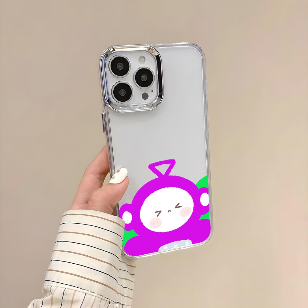 

Cute T-Teletubbies Kawaii Phone Case For IPhone 17 Air 16 E 15 14 13 12 11 Plus Pro Max Electroplated Transparent Soft Shell iPhone 15 Pro