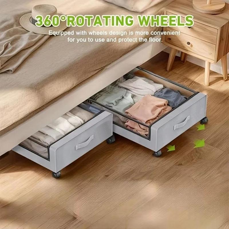 Large Capacity Transparent Lid Under Bed Storage Box with Wheels & Lids Fits Shoes Clothes Ideal for Dorm Bedrooms Storage Box