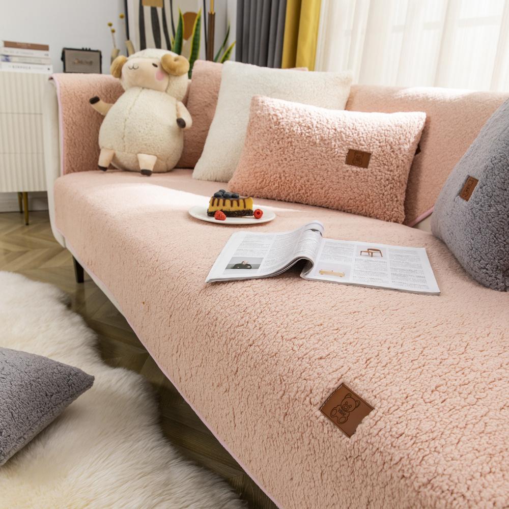 Amazon Lamb Wool Sofa Cushion Winter Thickened Cushion  New Non-Slip Living Room Cover Seat Cushion
