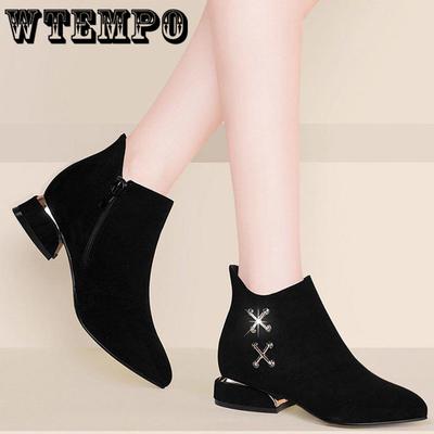Women Boots Autumn Winter Martin Shoes High Heel Zip Pointed Toe Ankle  Fashion Patent-leather