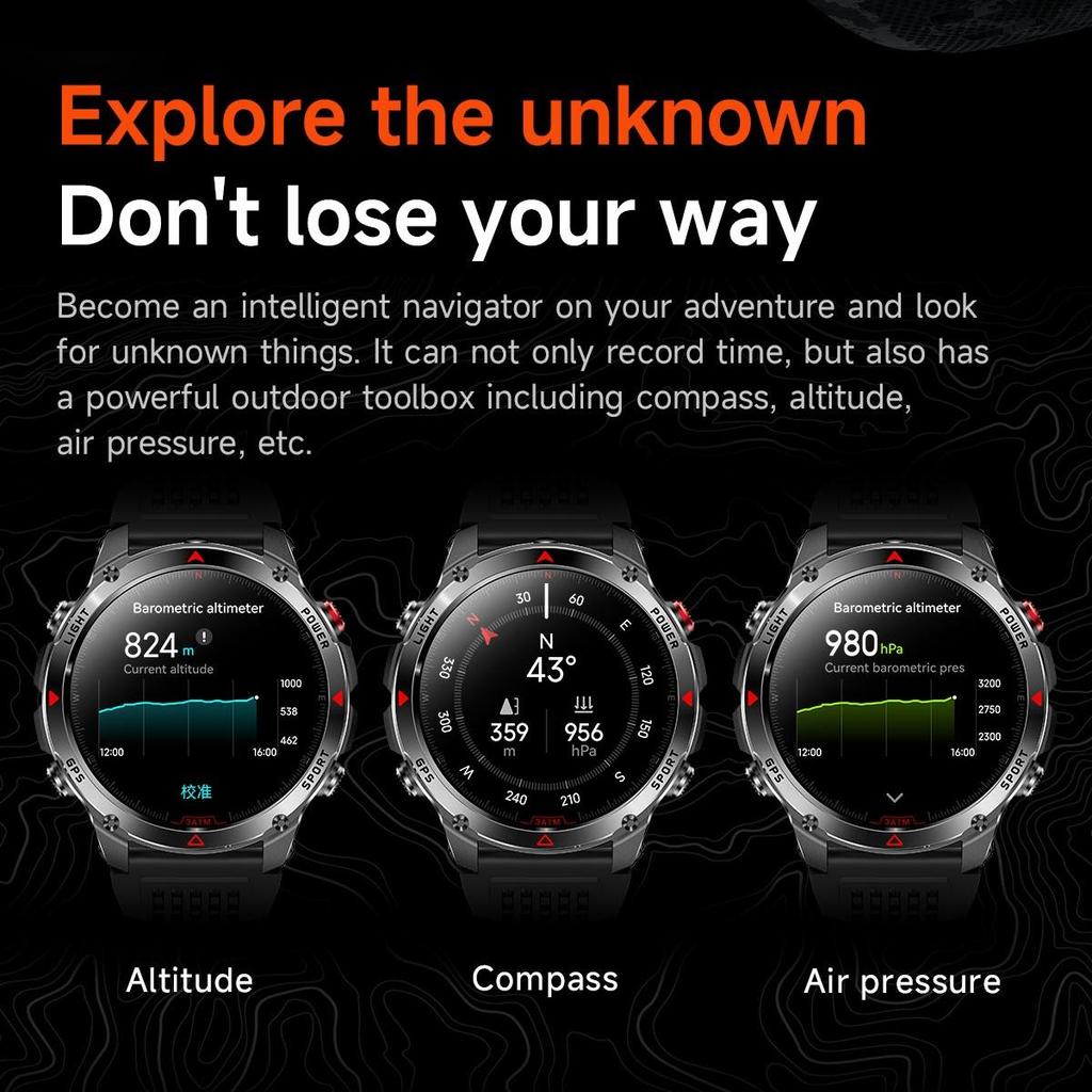 Rainbuvvy HT37 GPS Smartwatch 1,46 Zoll IPS-Bildschirm Bluetooth-Anruf IP68 Wasserdicht Taschenlampe Herzfrequenz 540mAh Android Sportuhr