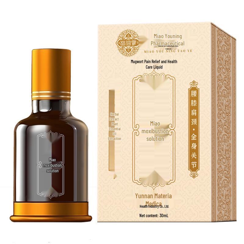 Miao Moxibustion Joint Pain Relief: Herbal Massage Oil with Heating Roller for Knee, Leg, and Cold Legs.