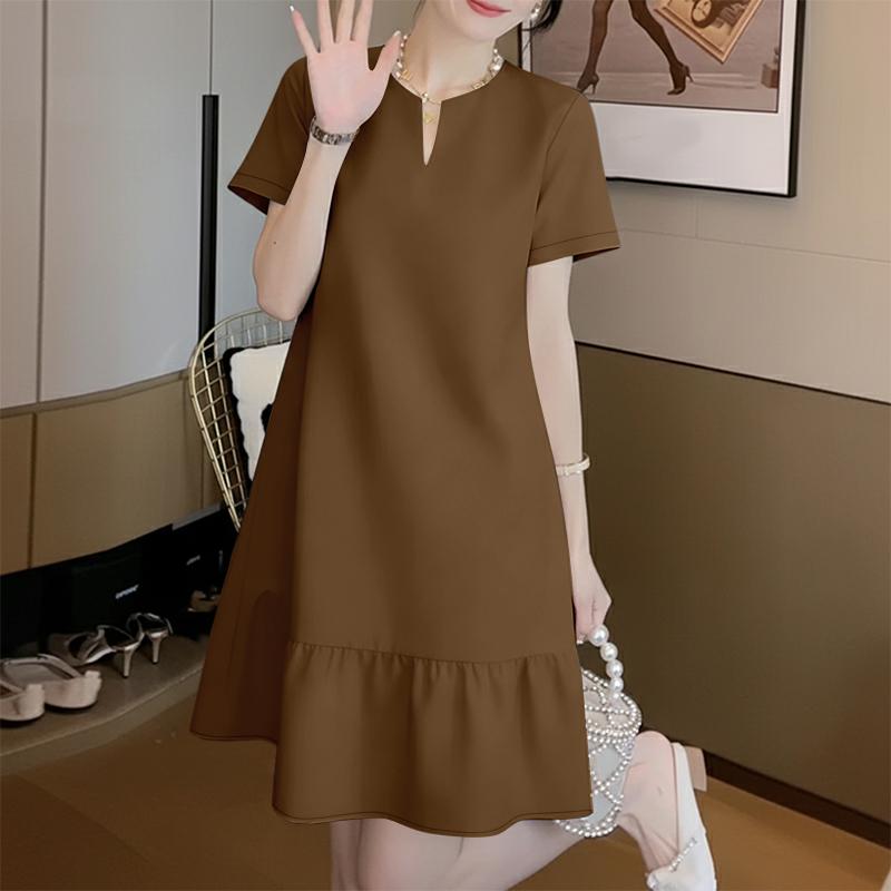 

ZANZEA Women Casual V-Neck Solid Color Loose Summer Short Sleeve Dress 5XL коричневий