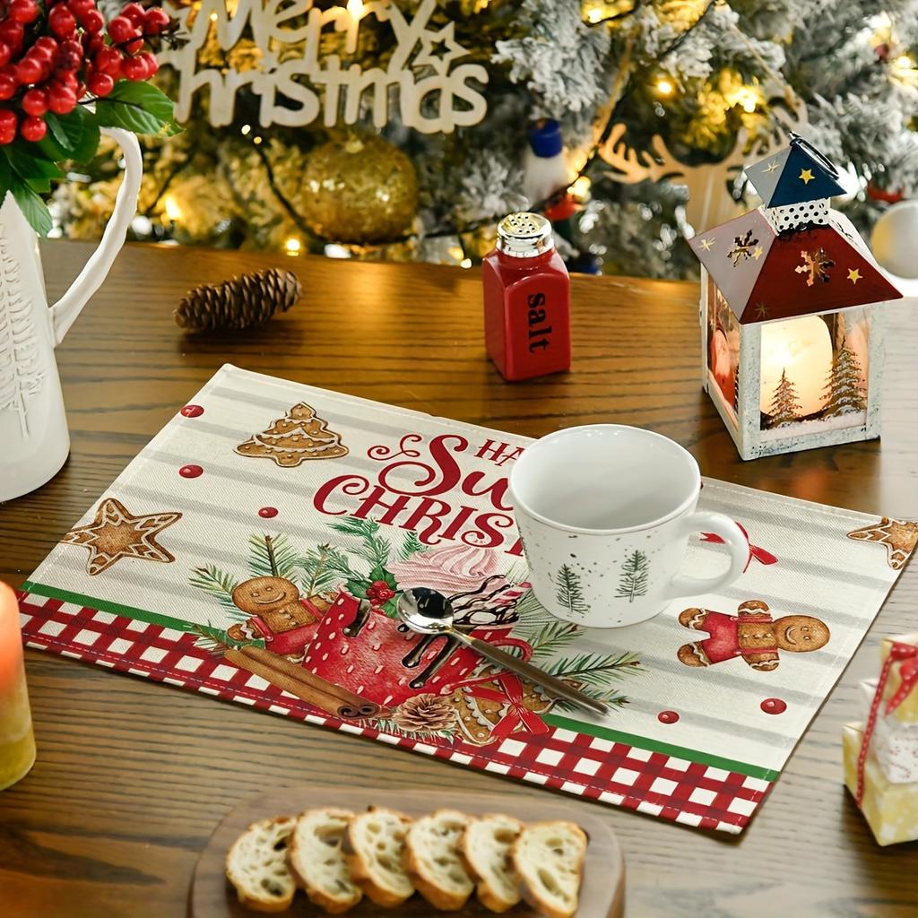 4pcs Festive Gingerbread Christmas Placemats, 12x18 Inch - Sweet Holiday Table Mats with "Have a Sweet Christmas" Design, Perfect for Christmas Dining
