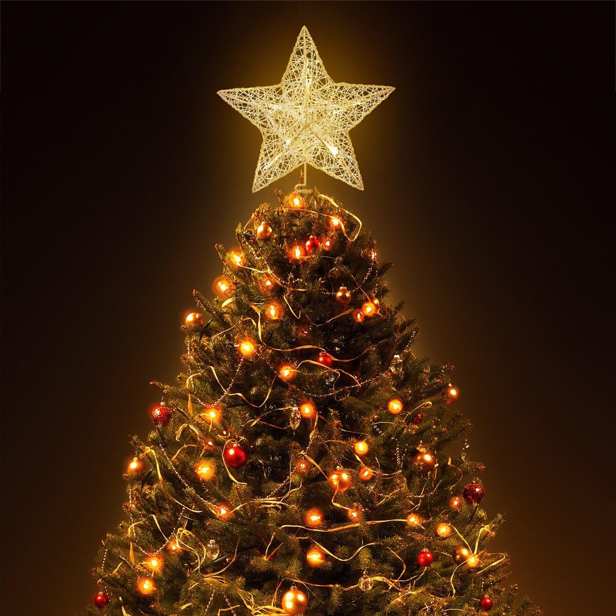 Christmas Tree Topper LED Star Battery Operated Treetop Decoration (Gold)
