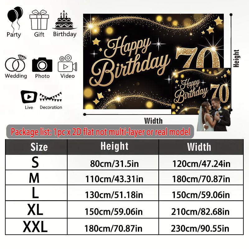 Party Backdrop 70Th Birthday Flat Golden Number Round Event Photo Background Front Door Decor