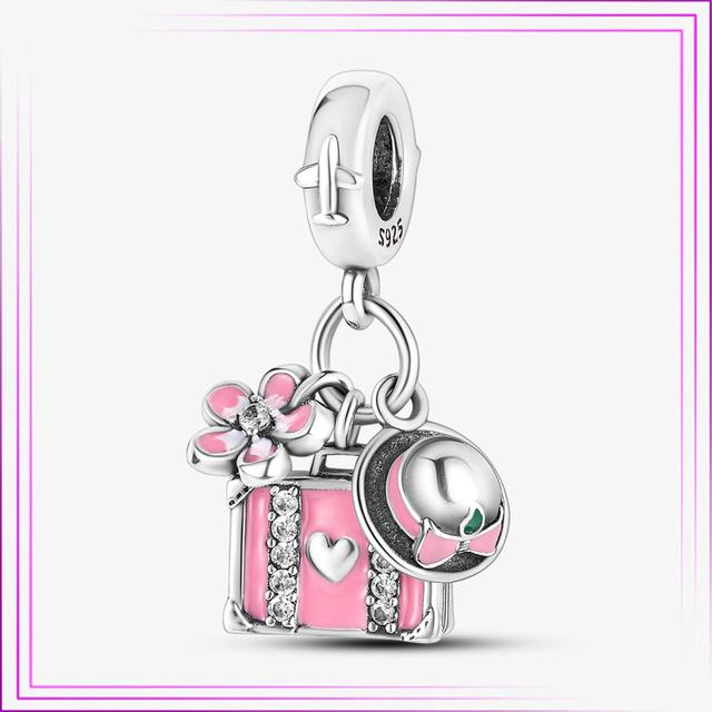 925 Sterling Sølv Hjerte Blomst Luftballong Flamingo Rosa Sjarm Plata De Ley Bil Katt Perle DIY For Originalt Armbånd Smykker