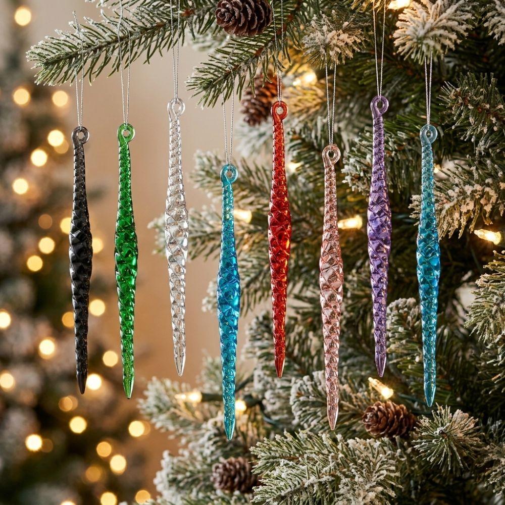 12Pcs Acrylic Clear Christmas Icicle Pendants Set Xmas Tree Hanging Decor Holiday Festive