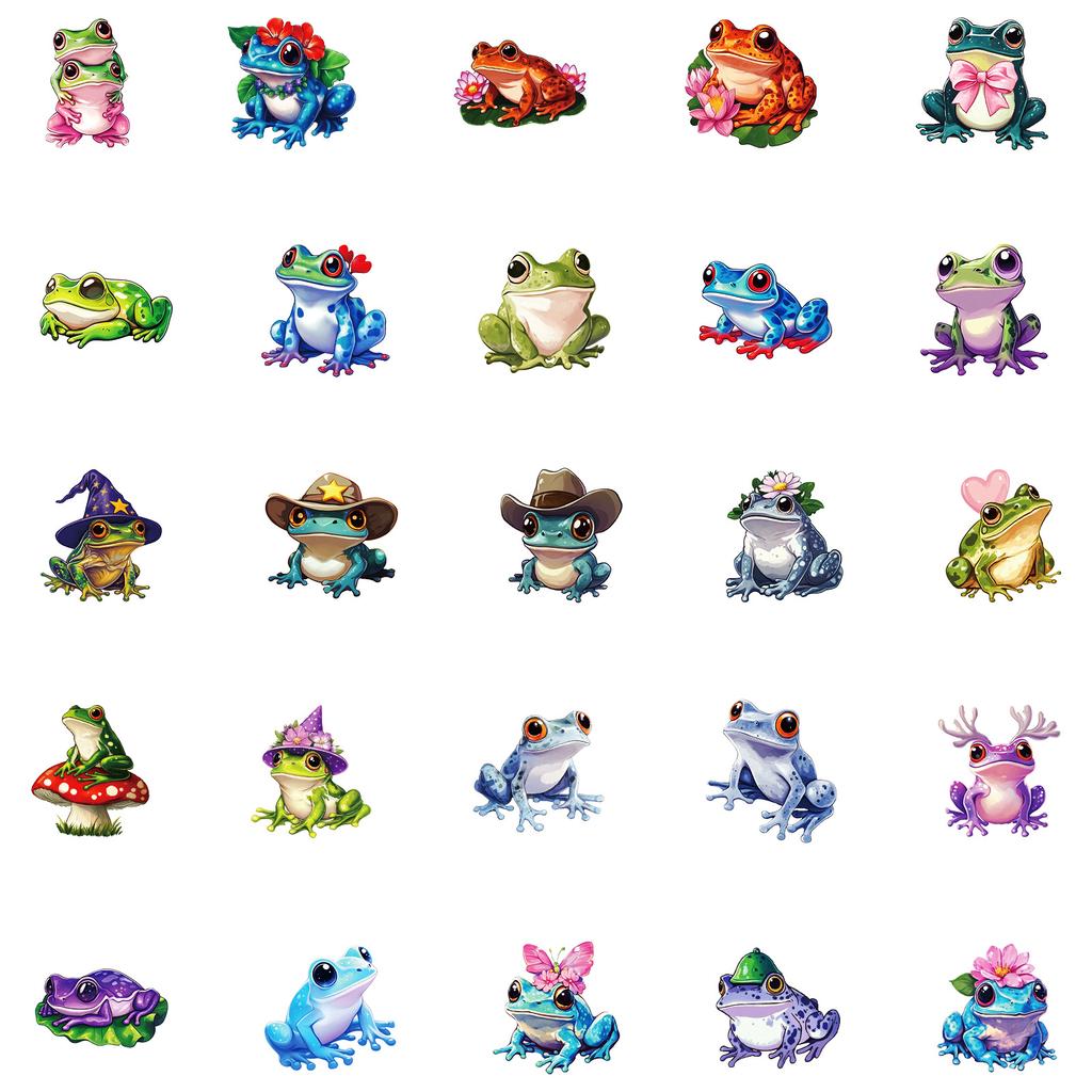 50PCS Cartoon Cute Silly Frog Graffiti Stickers, Waterproof DIY Decals for Phone Notebook