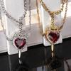 New Geometry Zircon Sword Heart Pendant Double layer Necklace Women's Trendy Fashionable Versatile Sweet Exquisite Jewelry Gift
