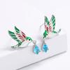 New Pastoral Color Plated White Gold Bird Enamel Earrings Water Drops Aquamarine Creative Retro Earrings
