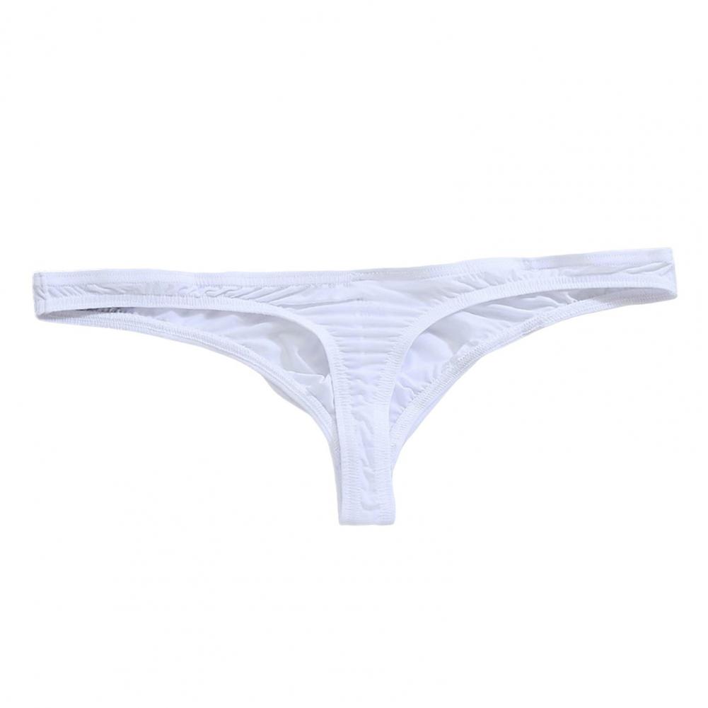 Men Sexy Thong Low-rise U-Convex Solid Color Briefs Elastic Waistband Slim Fit Solid Color Ice Silk Underwear Daily Wear