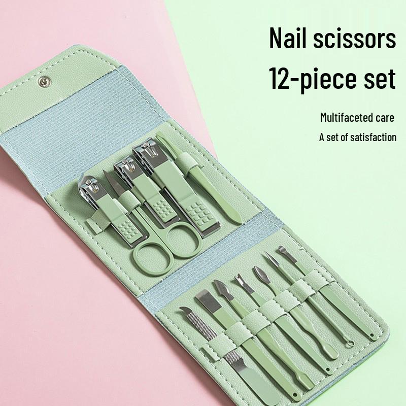 12-Piece Nail Care Set: Folding Bag with Clippers, Tweezers, Pedicure Tools, and Scissors.