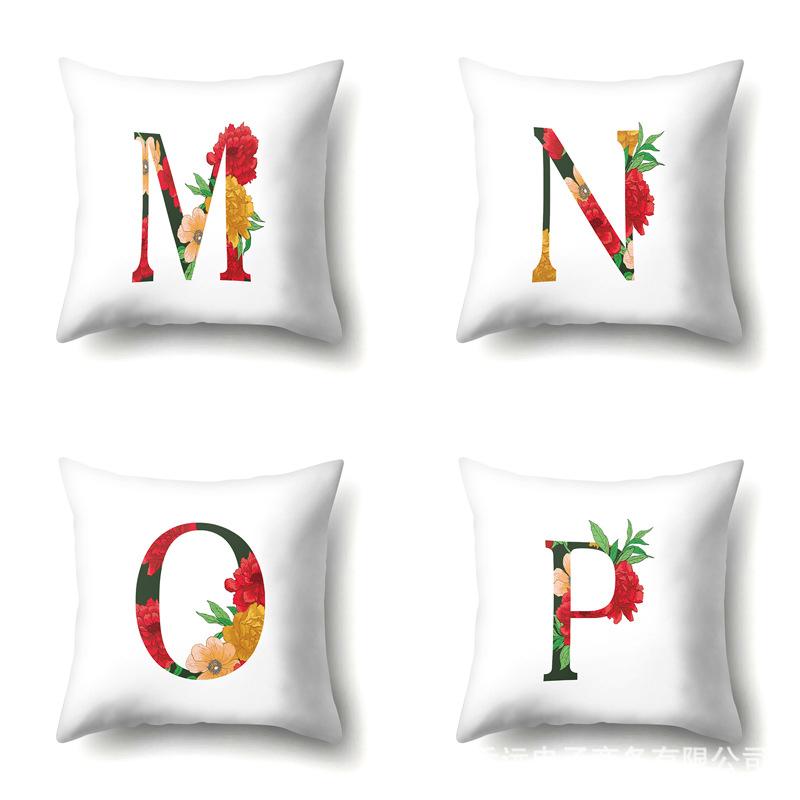 Polyester Pillowcase Watercolor Flowers Car Decoration Print 26 English Letters Home Cushion Cover