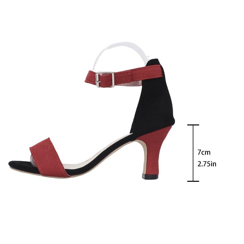 High-heeled sandals women's color-matching sandals women's summer new thick high-heeled open-toe one-word buckle women's shoes