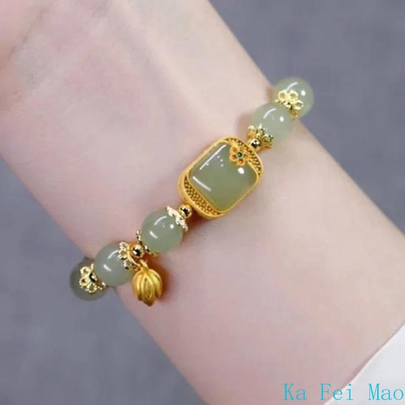 Přírodní Hetian Jade náramek čtvercový cukr lotosový náramek Vynikající elegantní retro čínský styl Sexy mladé dívky módní šperky
