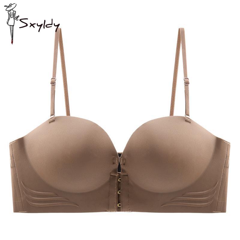 Front-closed Seamless Bra for Women Round Cup Non-Slip Push-up Bra Tube-top Manga Boobs Multi-way Wear