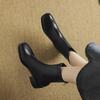 Korean version leather women's boots medium heel large size square head rear zipper knight boots women's autumn and winter solid color square 