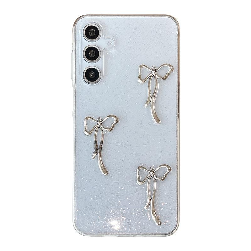Hollow Bow Glue Transparent Glitter Phone Case for Samsung A14 Love S25 Bow Tie S24 Flower S23