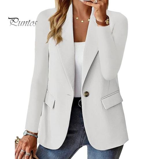 Fall Coat For Women Suit Lapel Long Sleeve Single Button Jacket Casual with Flap Pockets Solid Color Work Office Business Outerwear Versatile