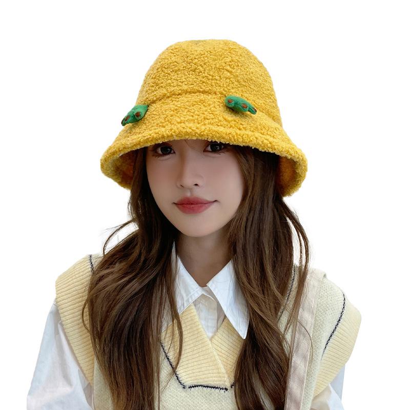 Fisherman Hat for Women In Autumn and Winter Outdoor Versatile Travel Warm Cartoon Hat Big Head Circumference Japanese Cute Frog Basin Hat