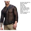 Men Mesh Top See Through Long Sleeves Round Neck Hollow-out Sexy Dress Up Polyester Men Bottoming Shirt Knitted Mesh Top Clothing for Male